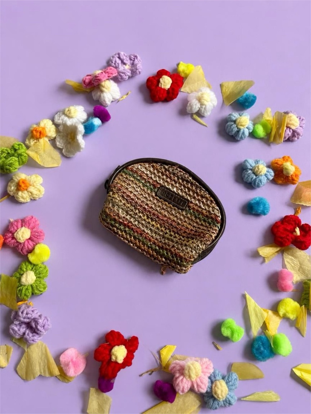 Rosetti Multicolor Woven Coin Pouch with Brown Trim